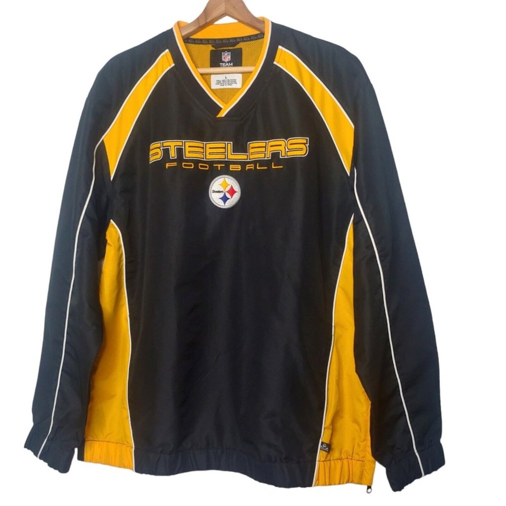 Pittsburgh Steelers Football NFL Team Apparel Men L Pullover Jacket Vented EUC